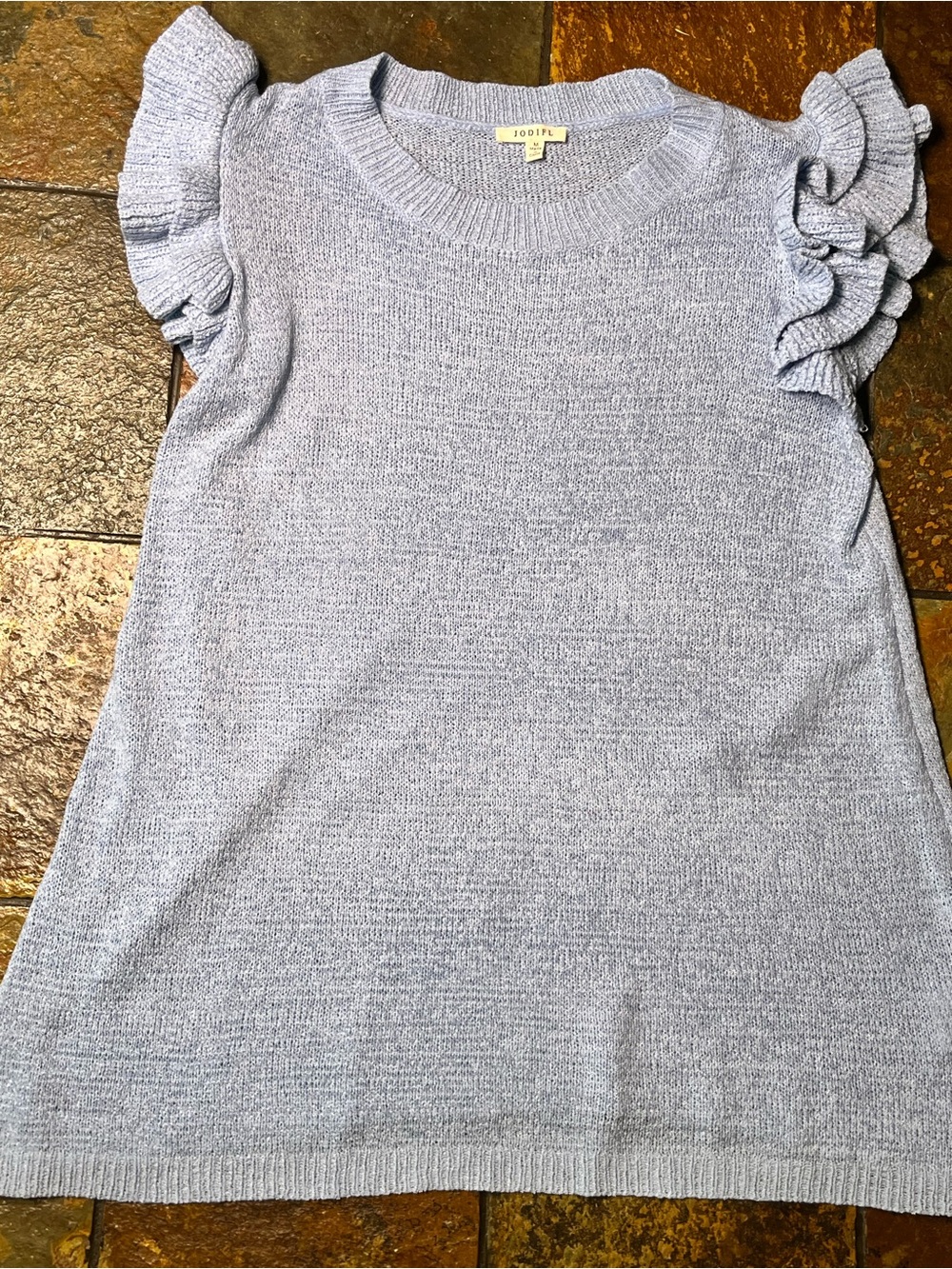 JODIFL Light Blue Ruffle Sleeve Knit Tank-Medium